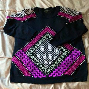 J.Crew Nvy Blue Embroidered Merino 3/4 Slv…